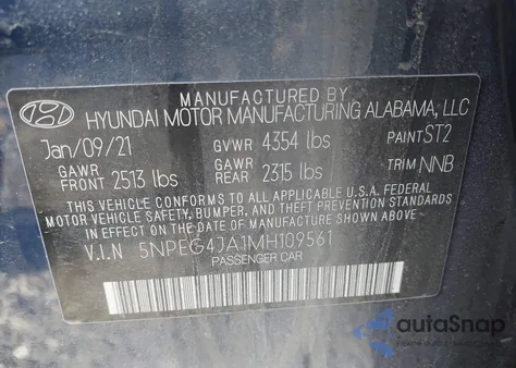 2021 Hyundai Sonata Se z USA, uszkodzony, nr VIN 5NPEG4JA1MH109561